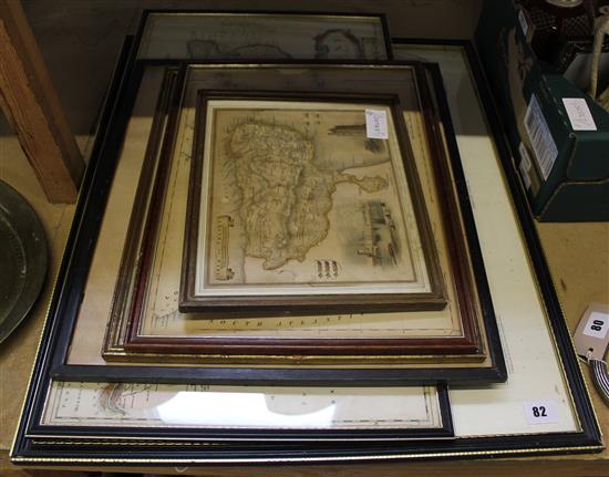 6 various framed maps of UK, West Indies & Africa